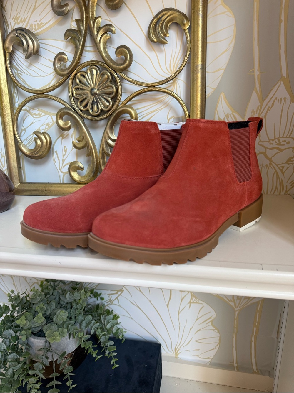 Sorel Suede Chelsea Boots in Brick Red - Women's Slip-On Ankle Boots